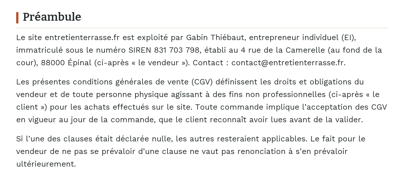 Conditions générales de vente - Préambule