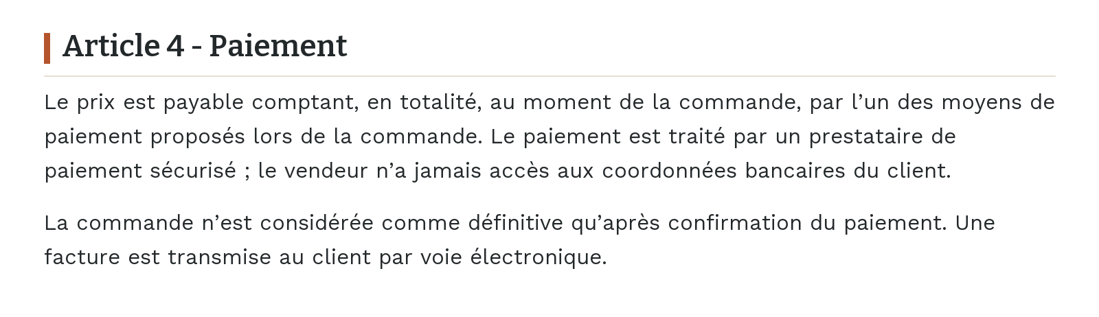 Conditions générales de vente - Article 4 - Paiement