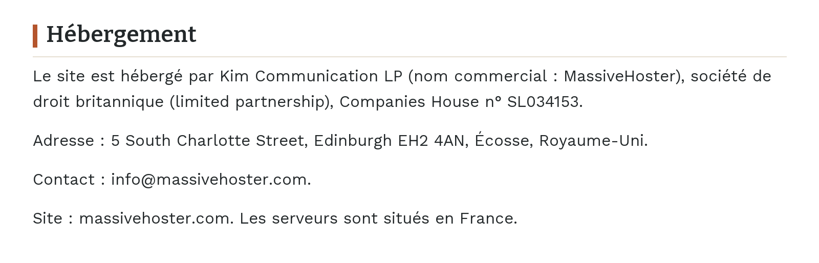 Mentions légales - Hébergement